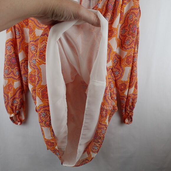 Peck & Peck Blouse Women's Medium Orange White Medallion Lined Fall Halloween - Picture 7 of 11